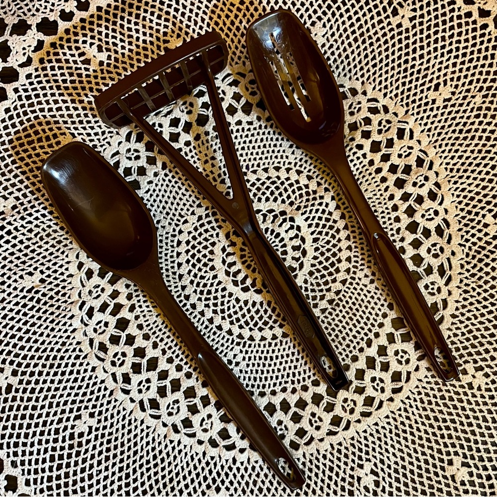 Foley Vintage Nylon Plastic MCM Kitchen Utensils 3 Piece Set Brown
